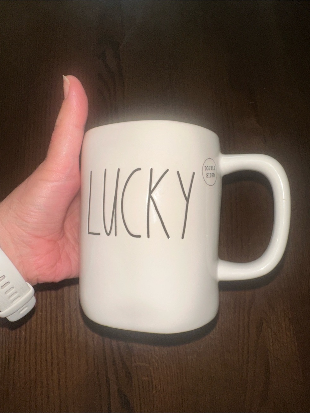 New Rae Dunn St. Patrick’s Mug with Green Interior - LUCKY and four leaf clovers